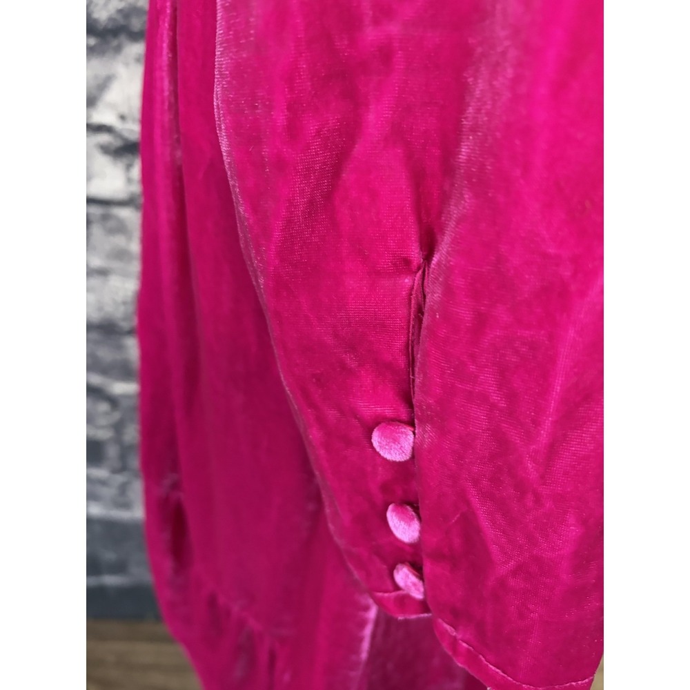Boden Velvet Dress Womens Medium Pink Scoop Neck Long Sleeve Shift Midi Ruffle - Picture 4 of 16